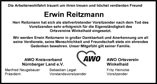 Traueranzeige von Erwin Reitzmann von Der Bote