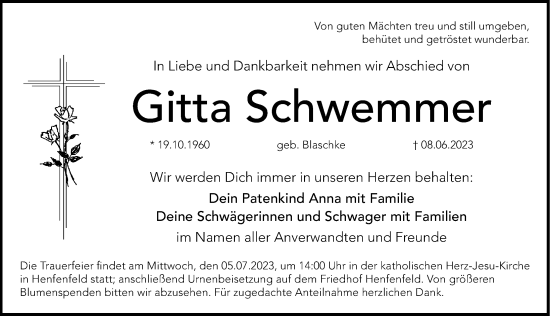 Traueranzeige von Gitta Schwemmer von Hersbrucker Zeitung Lokal