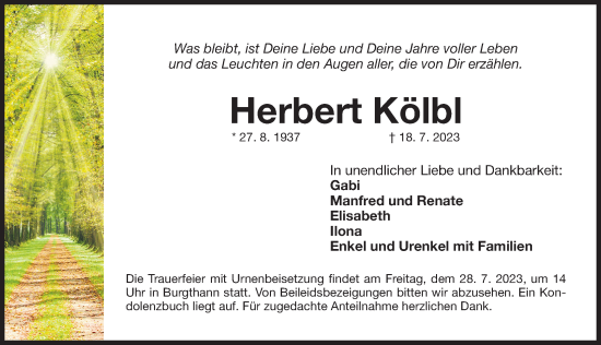 Traueranzeige von Herbert Kölbl von Der Bote