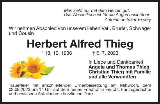 Traueranzeige von Herbert Alfred Thieg von Der Bote