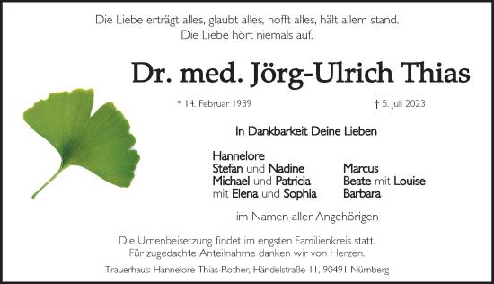 Traueranzeige von Jörg-Ulrich Thias von Pegnitz-Zeitung