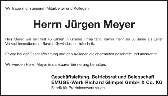 Traueranzeige von Jürgen Meyer von Pegnitz-Zeitung