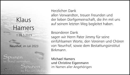 Traueranzeige von Klaus Hamers von Pegnitz-Zeitung