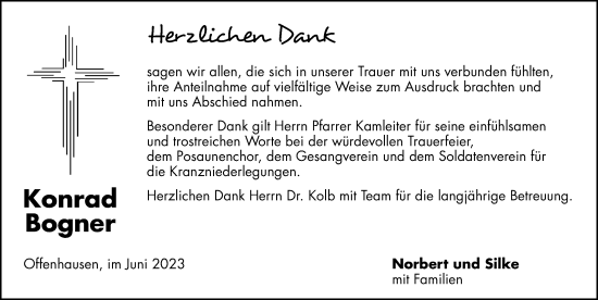 Traueranzeige von Konrad Bogner von Hersbrucker Zeitung Lokal