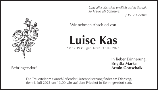 Traueranzeige von Luise Kas von Pegnitz-Zeitung