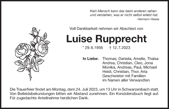 Traueranzeige von Luise Rupprecht von Der Bote