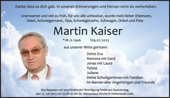 Traueranzeige von Martin Kaiser von Hersbrucker Zeitung Lokal