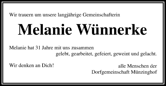Traueranzeige von Melanie Wünnerke von Hersbrucker Zeitung Lokal