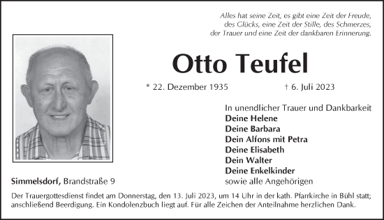 Traueranzeige von Otto Teufel von Pegnitz-Zeitung