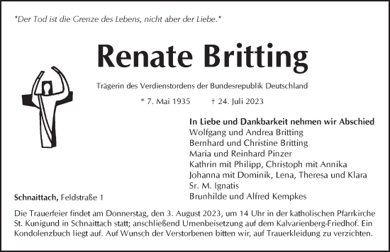 Traueranzeige von Renate Britting von Pegnitz-Zeitung