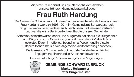 Traueranzeige von Ruth Hardung von Der Bote