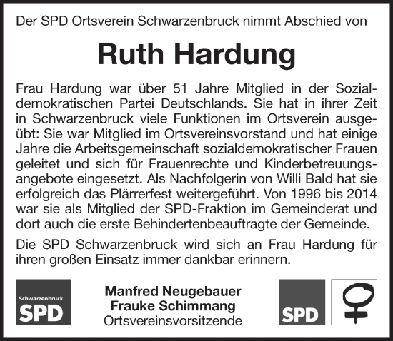 Traueranzeige von Ruth Hardung von Der Bote