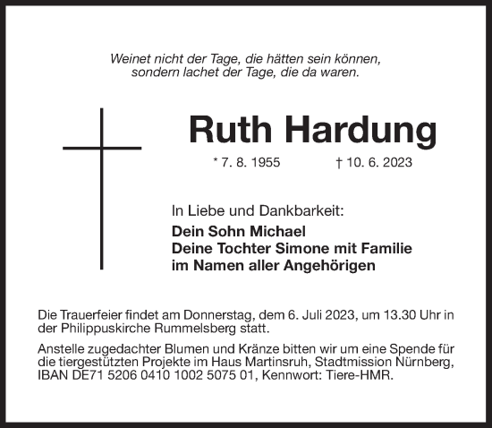 Traueranzeige von Ruth Hardung von Der Bote