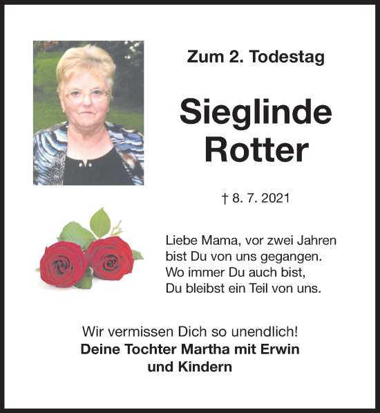 Traueranzeige von Sieglinde Rotter von Der Bote