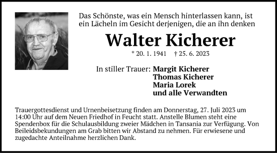 Traueranzeige von Walter Kicherer von Der Bote
