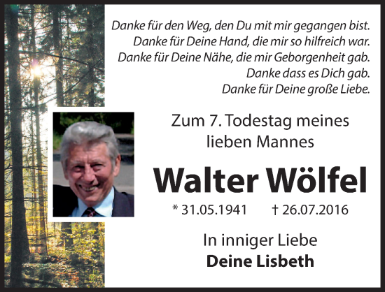 Traueranzeige von Walter Wölfel von Hersbrucker Zeitung Lokal