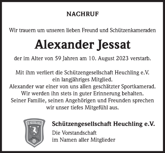 Traueranzeige von Alexander Jessat von Pegnitz-Zeitung