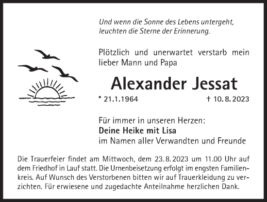 Traueranzeige von Alexander Jessat von Pegnitz-Zeitung