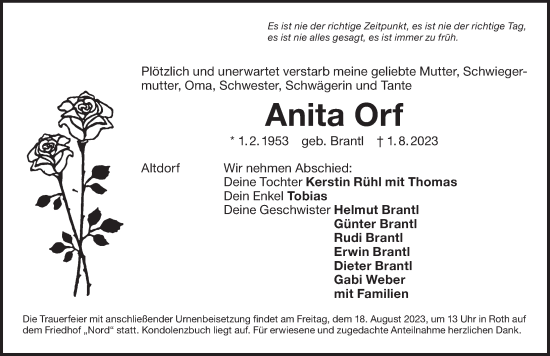 Traueranzeige von Anita Orf von Der Bote