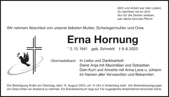 Traueranzeige von Erna Hornung von Der Bote