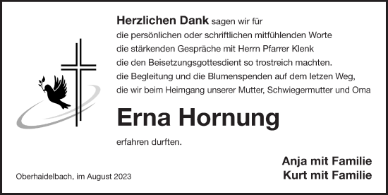 Traueranzeige von Erna Hornung von Der Bote