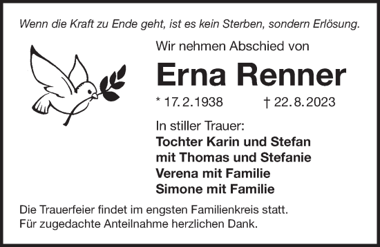 Traueranzeige von Erna Renner von Der Bote