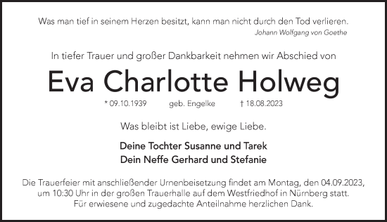 Traueranzeige von Eva Charlotte Holweg von Pegnitz-Zeitung
