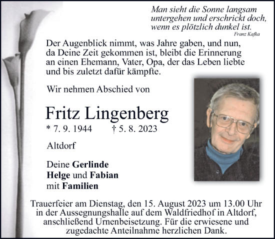 Traueranzeige von Fritz Lingenberg von Der Bote