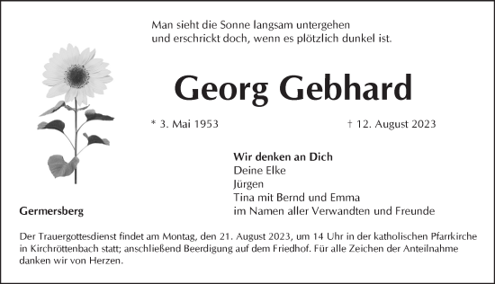 Traueranzeige von Georg Gebhard von Pegnitz-Zeitung