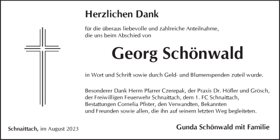 Traueranzeige von Georg Schönwald von Pegnitz-Zeitung