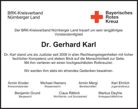 Traueranzeige von Gerhard Karl von Hersbrucker Zeitung Lokal
