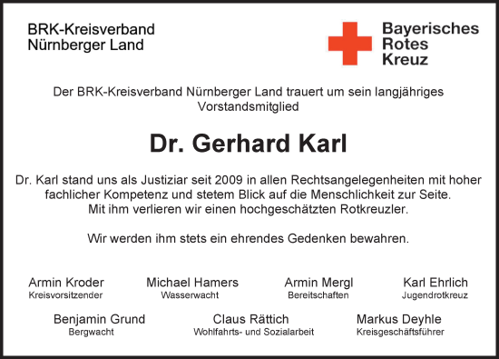 Traueranzeige von Gerhard Karl von Pegnitz-Zeitung