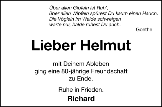Traueranzeige von Helmut  von Hersbrucker Zeitung Lokal