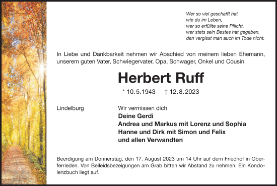 Traueranzeige von Herbert Ruff von Der Bote