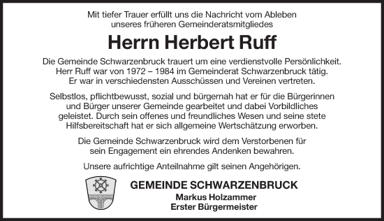 Traueranzeige von Herbert Ruff von Der Bote