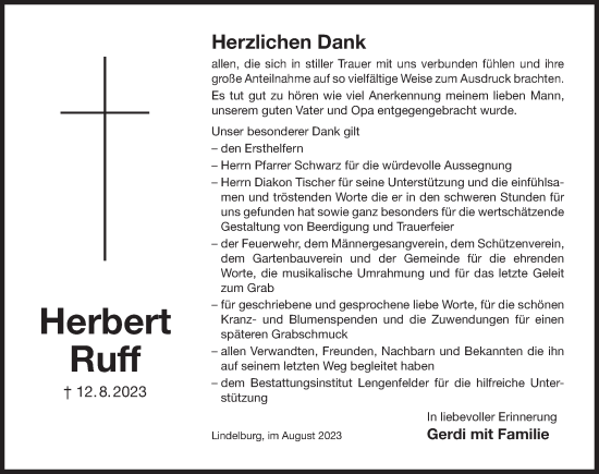 Traueranzeige von Herbert Ruff von Der Bote
