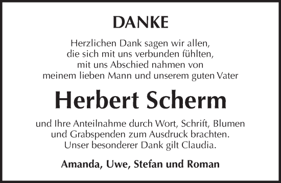 Traueranzeige von Herbert Scherm von Pegnitz-Zeitung