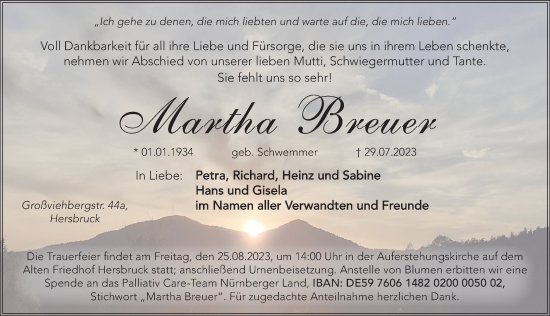 Traueranzeige von Martha Breuer von Hersbrucker Zeitung Lokal