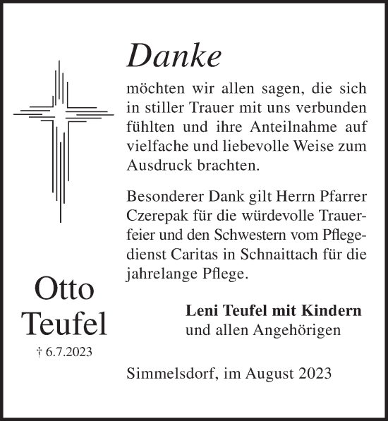 Traueranzeige von Otto Teufel von Pegnitz-Zeitung