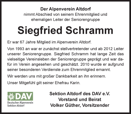 Traueranzeige von Siegfried Schramm von Der Bote