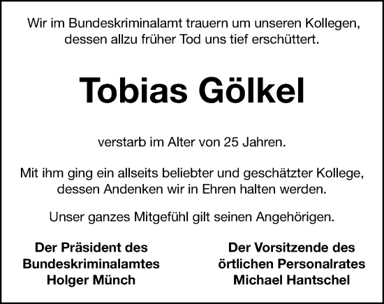 Traueranzeige von Tobias Gölkel von Hersbrucker Zeitung Lokal
