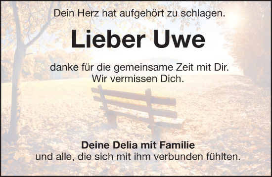 Traueranzeige von Uwe  von Hersbrucker Zeitung Lokal