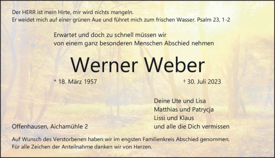 Traueranzeige von Werner Weber von Hersbrucker Zeitung Lokal