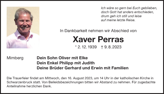 Traueranzeige von Xaver Perras von Der Bote