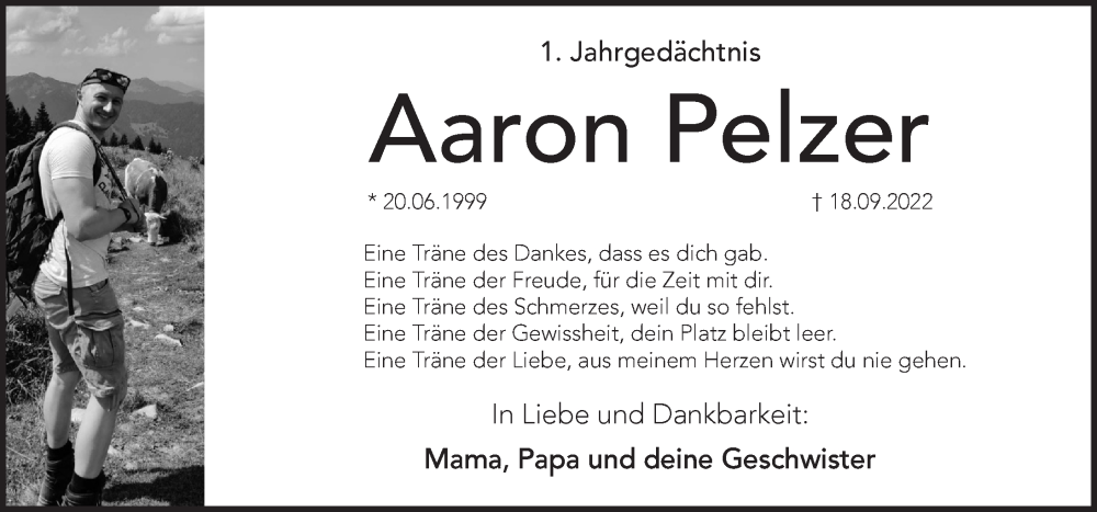  Traueranzeige für Aaron Pelzer vom 16.09.2023 aus Pegnitz-Zeitung