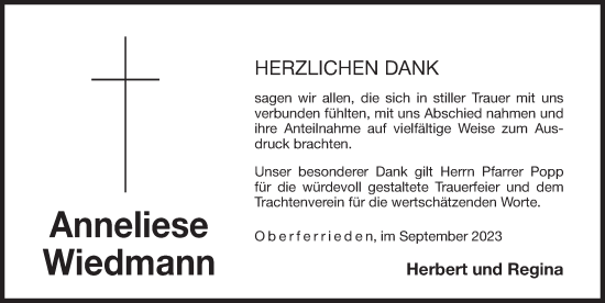 Traueranzeige von Anneliese Wiedmann von Der Bote