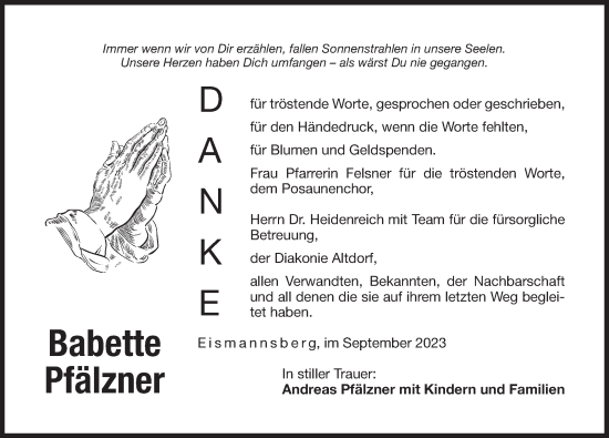 Traueranzeige von Babette Pfälzner von Der Bote