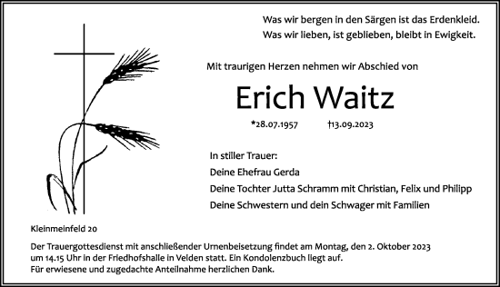 Traueranzeige von Erich Waitz von Hersbrucker Zeitung Lokal