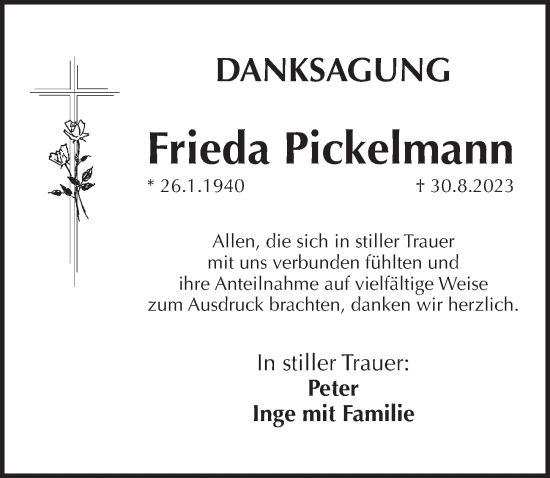 Traueranzeige von Frieda Pickelmann von Pegnitz-Zeitung
