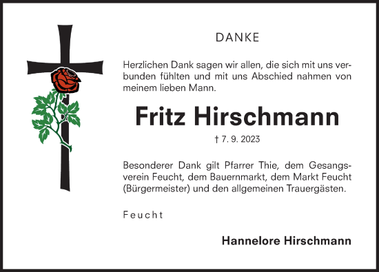 Traueranzeige von Fritz Hirschmann von Der Bote